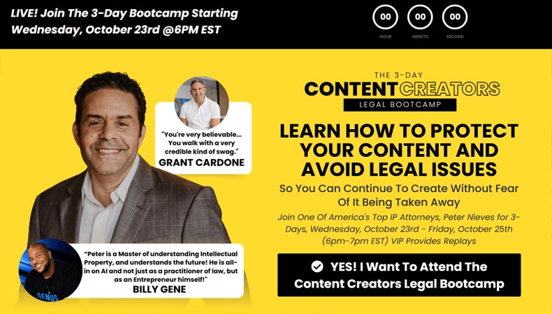 Attorney Peter Nieves – The 3-Day Content Creators Legal Bootcamp